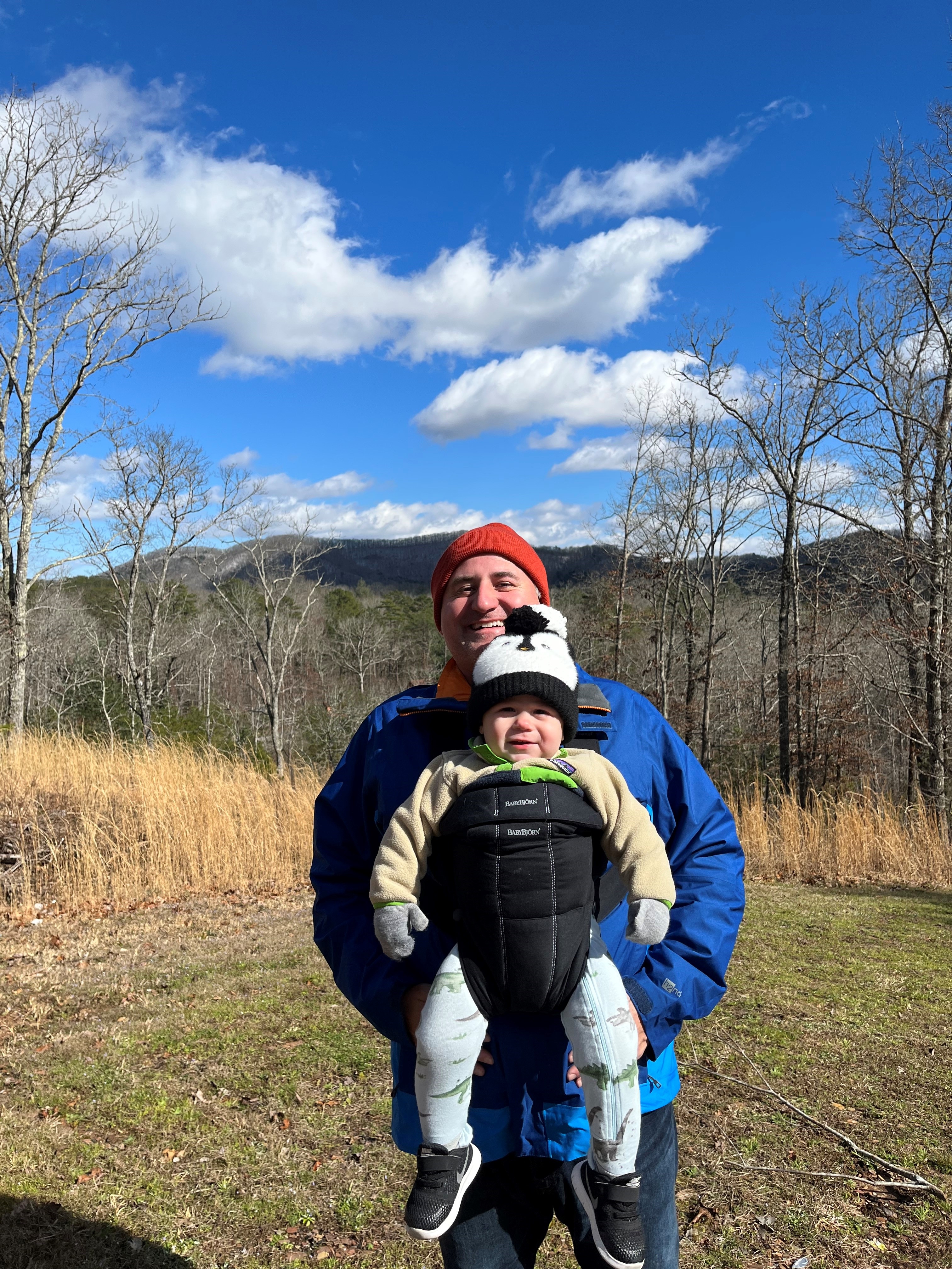Justin and his son Henry hike in Blue Ridge, Ga.