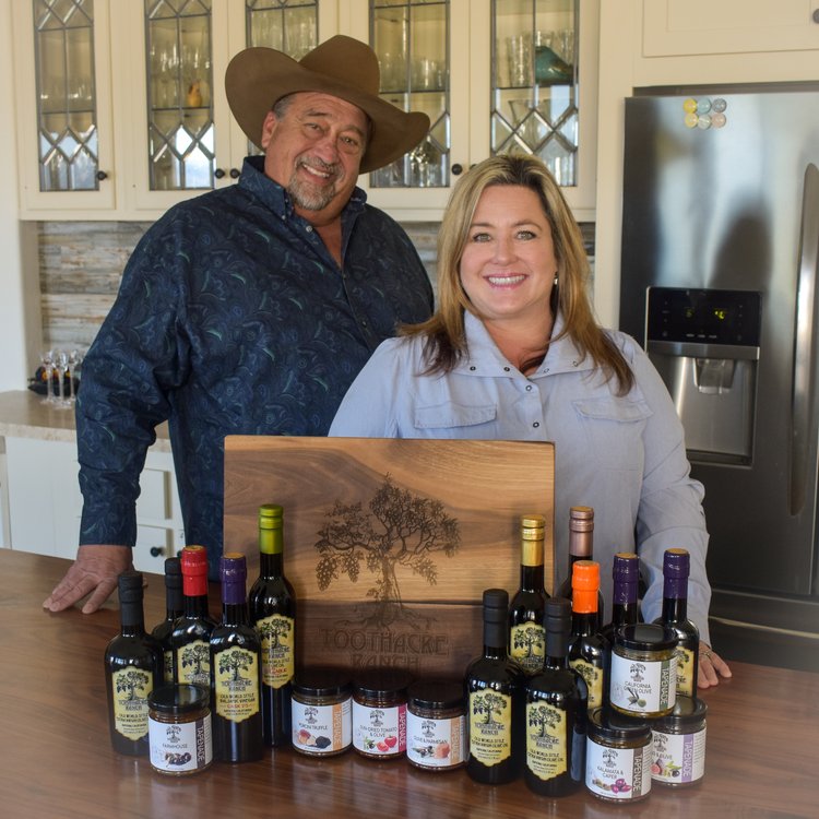 Attorney Scott Toothacre and his wife Susan produce and market a range of olive oils, balsamic vinegars and tapenade from an olive grove of around 750 trees on ToothAcre Ranch.