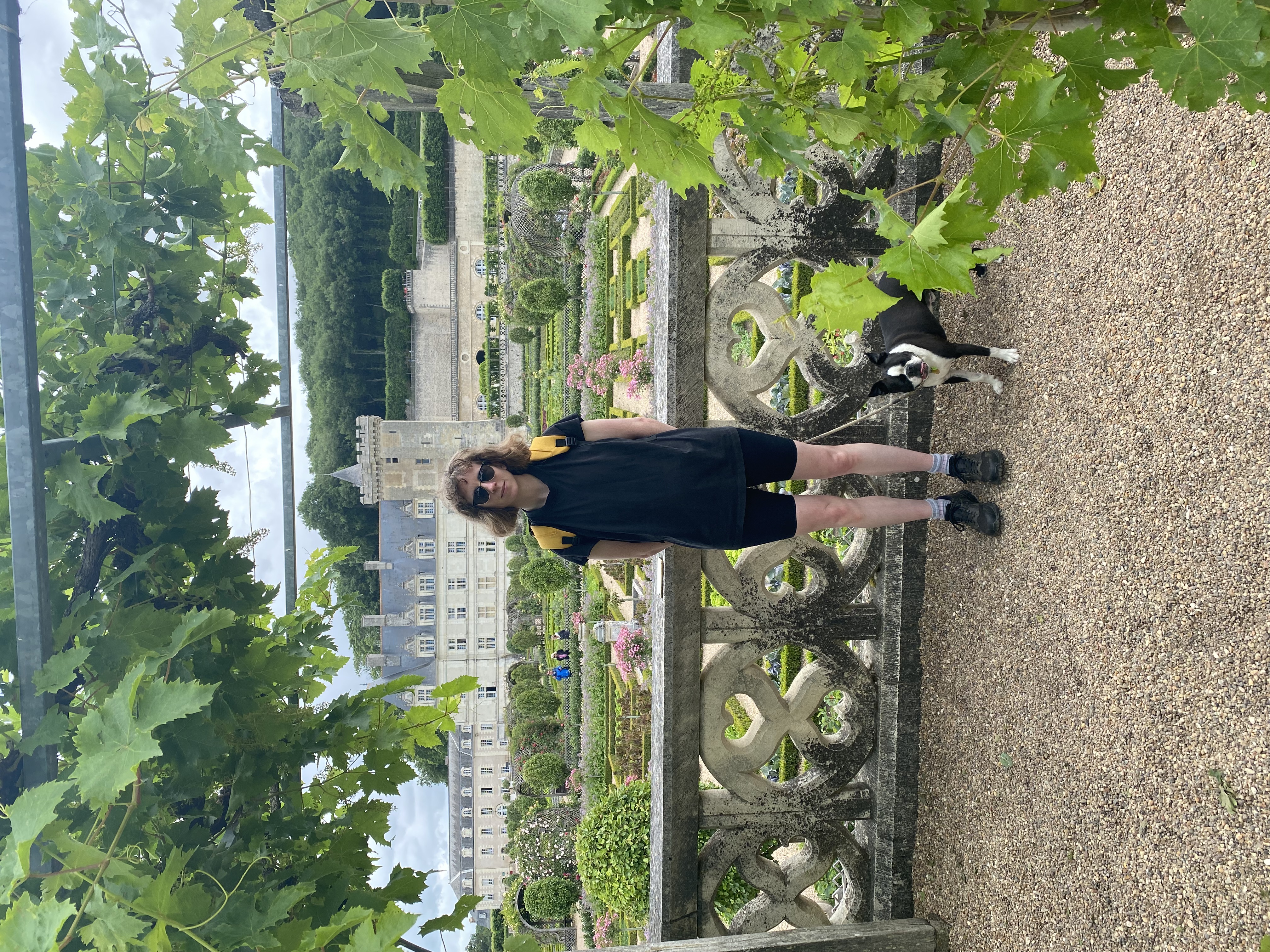 A French chateau served as beautiful backdrop for a photo of Fran and her dog.
