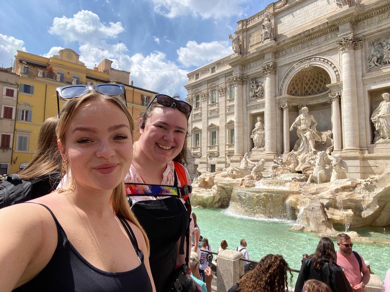 Elissa Niccum at Trevi Fountain with Isabelle, a law student from the Netherlands, who was her roommate in a hostel in Rome. The two met their first afternoon in Rome and ended up exploring together for a week, before meeting up again in Bari on the southeast coast of Italy. The pair has kept in touch and look forward to traveling together again.