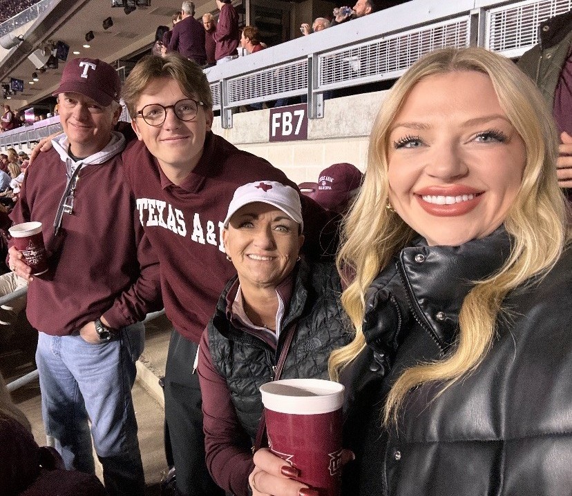 David and Karen with their children, Graham and Ellie, frequently attend athletic games at Texas A&M, where David is an alum.