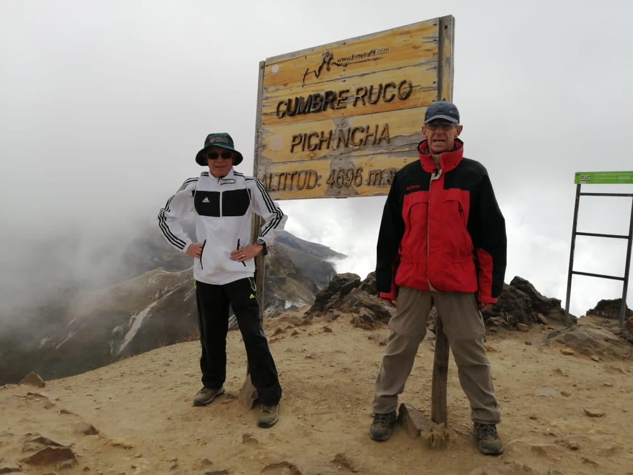 Rodrigo (left) on the Rucu Pichincha summit, a 15,407-foot inactive volcano peak overlooking Quito, Ecuador.